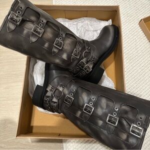 Steve Madden Rocky Moto Boot Brown Distressed